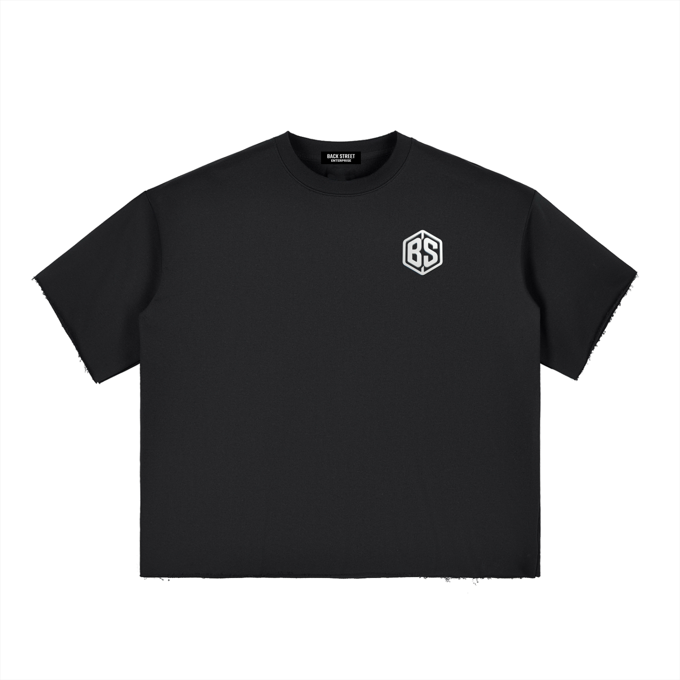 What If It All Works Out?- Black Boxy Half-Sleeve Raw-Edge T-Shirt