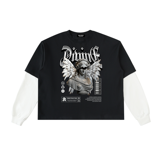 Divine- Layered Contrast Sleeve Cotton T-Shirt