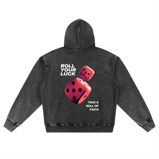 ROLL YOUR LUCK- Snow Wash Oversized Hoodie