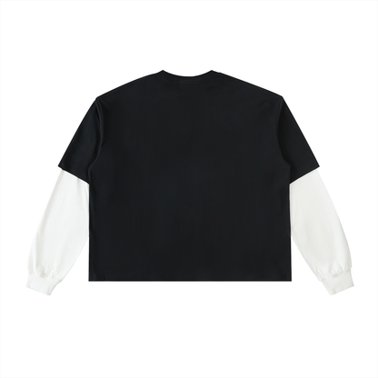 Miami Beach-Layered Contrast Sleeve Cotton T-Shirt