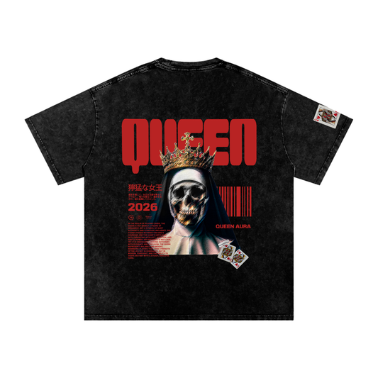 THE QUEEN- Snow Washed Oversized Cotton T-Shirt